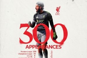 🧤安菲尔德守护神！阿利森迎来利物浦生涯第300场里程碑
