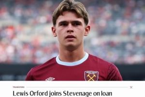 官方：西汉姆19岁中场奥福德租借至英甲斯蒂文尼奇 租期一个赛季