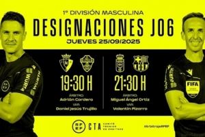 西甲第6轮裁判安排：奥蒂兹执法巴萨，科尔德罗主裁奥萨苏纳